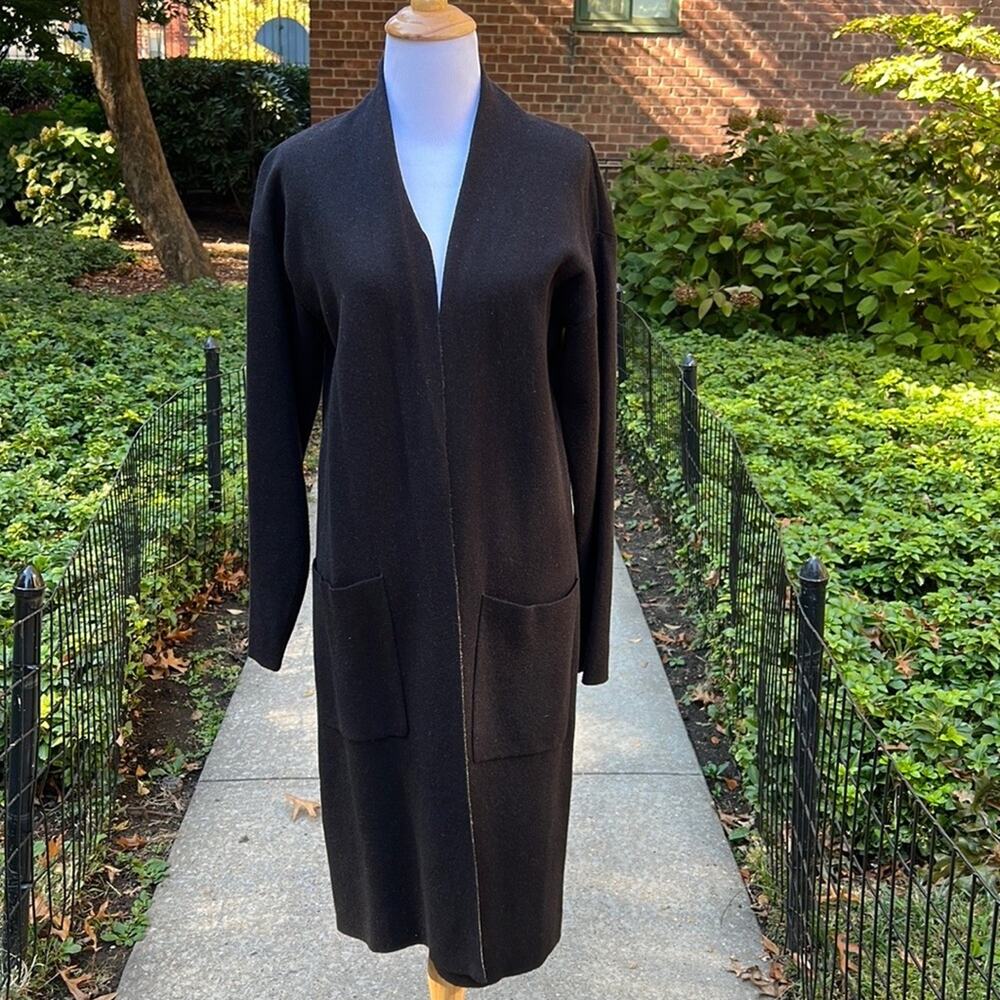 Aritzia Babaton Black Knit Linen Blend Lance Coat